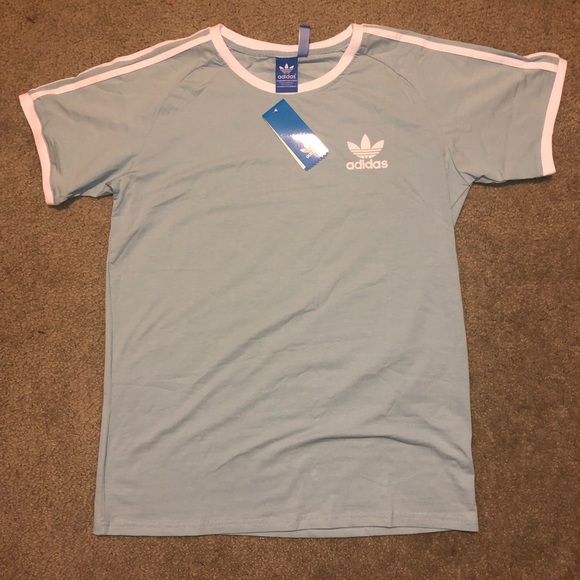 Light Blue Striped Adidas T-Shirt - Picture 3 of 5